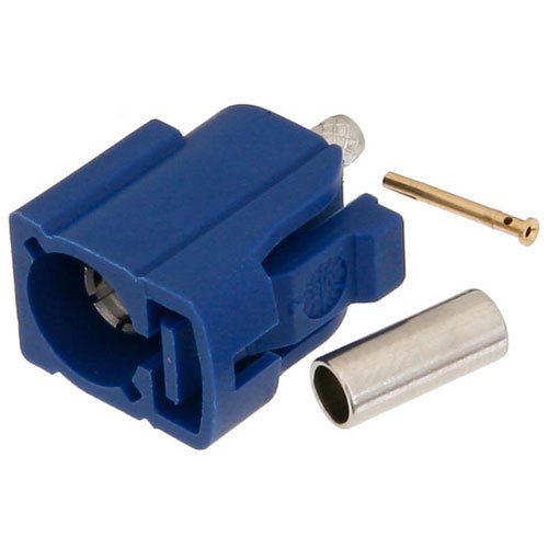 FAKRA Jack Connector Crimp/Solder Attachment for RG174, RG316, RG188, .100 inch, LMR-100, Blue Color