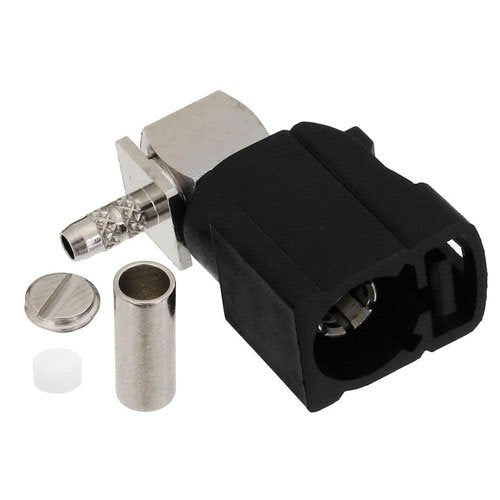FAKRA Jack Right Angle Connector Crimp/Solder Attachment for RG174, RG316, RG188, .100 inch, LMR-100, Black Color