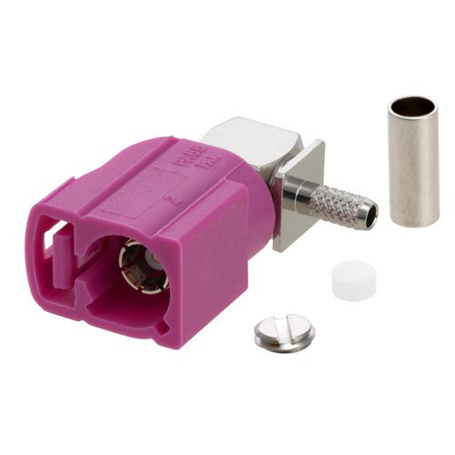 FAKRA Jack Right Angle Connector Crimp/Solder Attachment for RG174, RG316, RG188, .100 inch, LMR-100, Violet Color