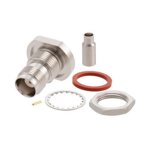 TNC Female Bulkhead Mount Connector Crimp/Solder Attachment for RG174, RG316, RG188, 0.100 inch, LMR-100, IP67 Rated