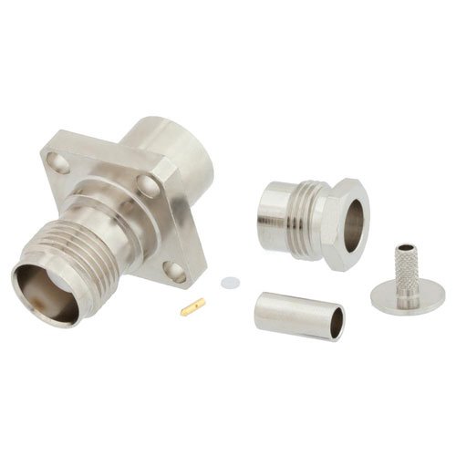 TNC Female Connector Clamp/Solder Attachment 4 Hole Flange Mount for RG316-DS, RG188-DS, IP67 Rated