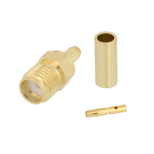 SMA Female Connector Crimp/Solder Attachment for RG316, RG174, LMR-100, RG188, 0.100 inch
