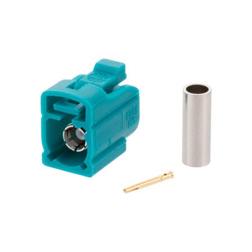 FAKRA Jack Connector Crimp/Solder Attachment for RG316-DS, RG188-DS, Water Blue Color