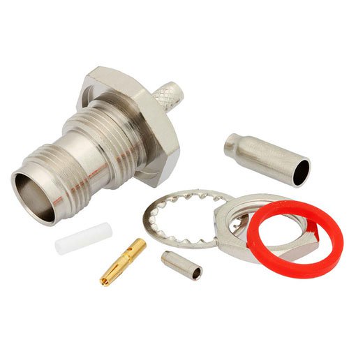 TNC Female Bulkhead Mount Connector Crimp/Solder Attachment for RG188-DS, RG316-DS, .480 inch D Hole