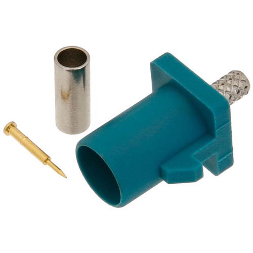 FAKRA Plug Connector Crimp/Solder Attachment for RG174, RG316, RG188, .100 inch, LMR-100, Water Blue Color