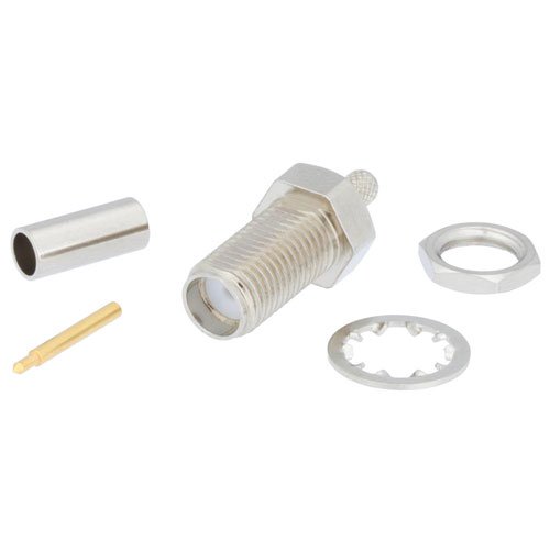 RP SMA Female Bulkhead Connector Crimp/Solder Attachment For RG174, RG316, RG188, .235 inch D Hole