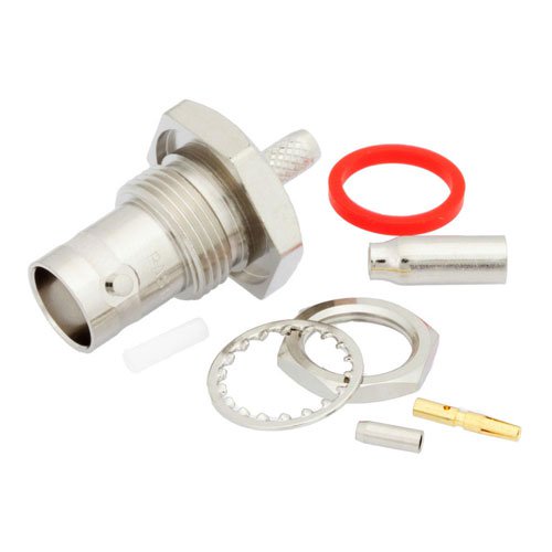 BNC Female Bulkhead Mount Connector Crimp/Solder Attachment for RG174, RG316, RG188, LMR-100, .100 inch, .480 inch D Hole