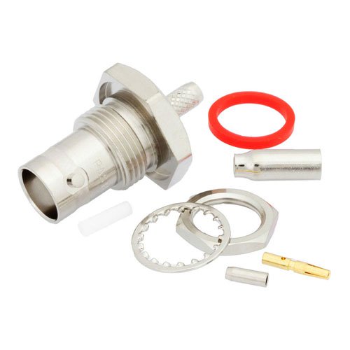 BNC Female Bulkhead Mount Connector Crimp/Solder Attachment for RG188-DS, RG316-DS, .480 inch D Hole