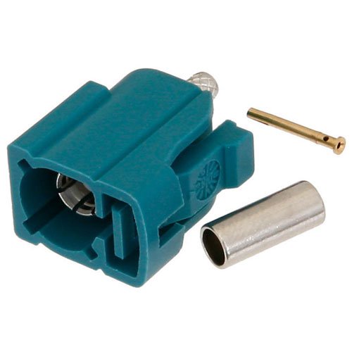 FAKRA Jack Connector Crimp/Solder Attachment for RG174, RG316, RG188, .100 inch, LMR-100, Water Blue Color