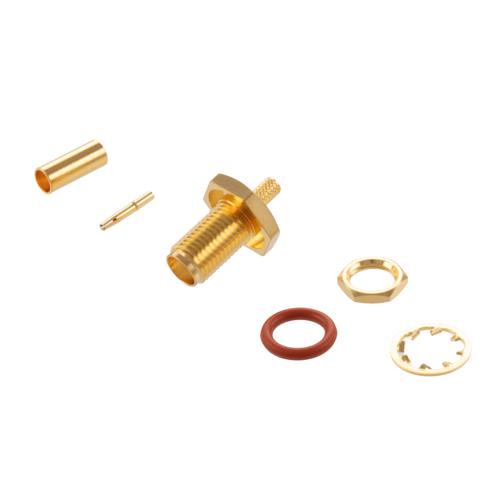SMA Female Bulkhead Mount Connector Crimp/Solder Attachment for RG174, RG316, RG188, 0.100 inch, LMR-100, .235 inch D Hole