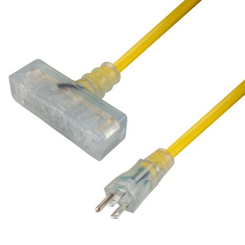 NEMA 5-15P to NEMA 5-15R LED Ground Indicator, SJTOW 12 AWG x 3C 105 deg C- 50 Feet