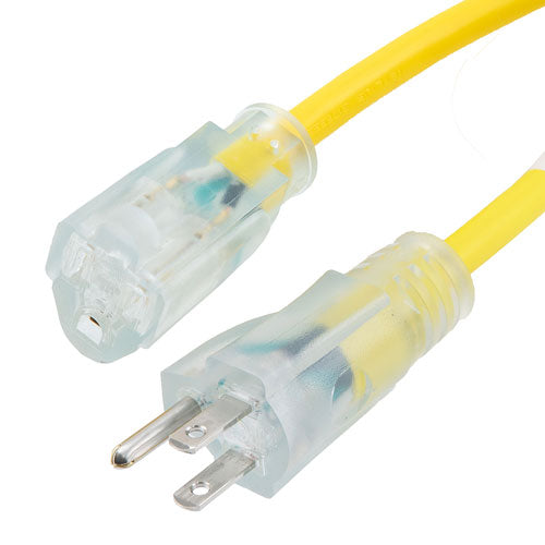 N5-15P Male to N5-15R Female Outdoor Extension Cord with LED Connectors, SJTW, PVC, 25 Feet