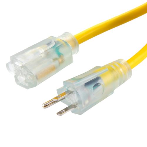 NEMA 5-15P to NEMA 5-15R LED Ground Indicator, SJTW 14 AWG x 3C 105 deg C- 50 Feet