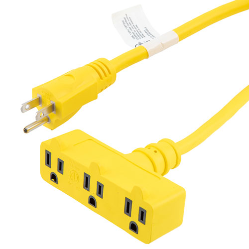 N5-15P Male to 3 N5-15R Female Outdoor Extension Cord, SJTOW, PVC, 25 Feet