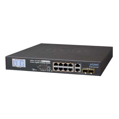 8-Port 10/100TX 802.3at PoE+ with 2-Port Gigabit TP/SFP Combo Desktop Ethernet Switch