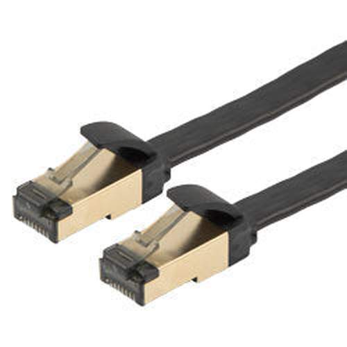 Category 7 10gig Flat Ethernet Cable Assembly, RJ45 Male/Plug, U/FTP Shielded Pairs, 30AWG Stranded, CM PVC Jacket, Black, 65FT