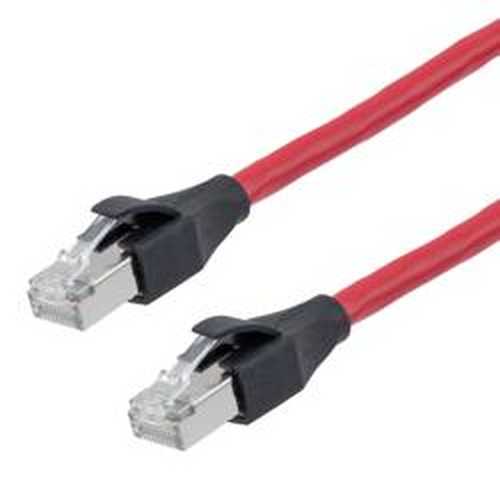 Category 7 10gig Ethernet Cable Assembly, S/FTP Shielded Pairs, RJ45 Male/Plug, 26AWG Stranded, PVC, Red, 2M