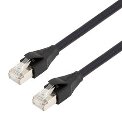 Category 7 10gig Ethernet Cable Assembly, S/FTP Braid with Individually Shielded Pairs, RJ45 Male/Plug, 26AWG Stranded, LSZH, Black, 0.5M