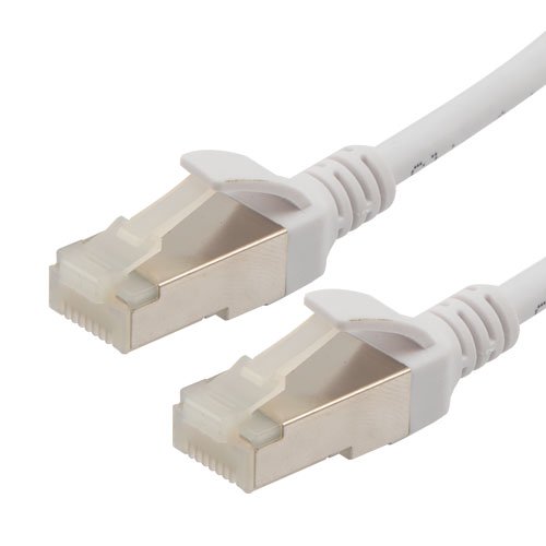 Category 6a 10gig Slim Ethernet Antibacterial Antimicrobial Cable Assembly, RJ45 Male/Plug, S/FTP, 30AWG Stranded, CM PVC, White, 25FT