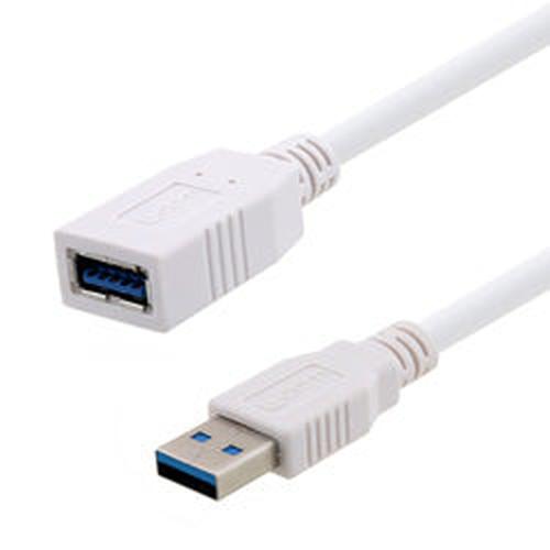 USB 3.0 Cable Assembly, Type A Male Plug to Type A Female Jack, 30/24AWG, PVC, White, 1.5M