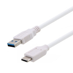 USB 3.0 Cable Assembly, Type C Male Plug to Type A Male Plug, 32/26AWG, PVC, White, 0.75M