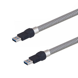 Metal Armored USB 3.0 Cable Assembly, Type A Male Plug to Type A Male Plug, 28/26/22AWG, Stainless Steel Armor, 3.0M