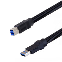 Plastic Armored USB 3.0 Cable Assembly, Type A Male Plug to Type B Male Plug, 28/26/22AWG, Plastic Armor, 2.0M