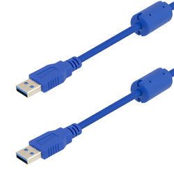 USB 3.0 Cable Assembly, Type A Male Plug to Type A Male Plug w/ Ferrites, 28/26/22AWG, PVC, Blue, 2.0M