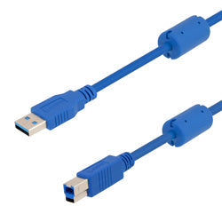USB 3.0 Cable Assembly, Type A Male Plug to Type B Male Plug w/ Ferrites, 28/26/22AWG, PVC, Blue, 3.0M