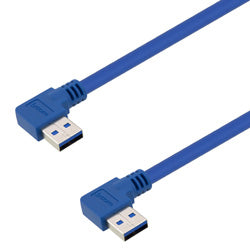 USB 3.0 Right Angle Cable Assembly, 90 Degree Right Type A Male Plug to 90 Degree Right Type A Male Plug, 28/26/22AWG, PVC, Blue, 2.0M