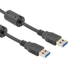 USB 3.0 Cable Assembly, Type A Male Plug to Type A Male Plug w/ Ferrites, 30/24AWG, Low Smoke Zero Halogen LSZH, Black, 0.3M