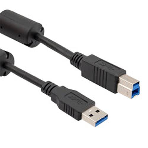 USB 3.0 Cable Assembly, Type A Male Plug to Type B Male Plug w/ Ferrites, 30/24AWG, Low Smoke Zero Halogen LSZH, Black, 0.3M