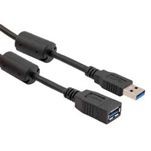 USB 3.0 Cable Assembly, Type A Male Plug to Type A Female Jack w/ Ferrites, 30/24AWG, Low Smoke Zero Halogen LSZH, Black, 0.3M