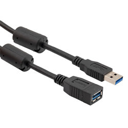 USB 3.0 Cable Assembly, Type A Male Plug to Type A Female Jack w/ Ferrites, 30/24AWG, Low Smoke Zero Halogen LSZH, Black, 0.5M