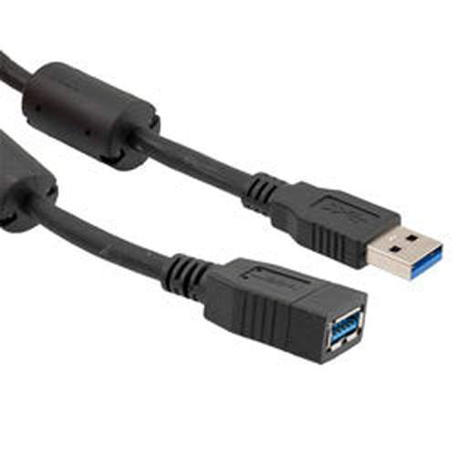 USB 3.0 Cable Assembly, Type A Male Plug to Type A Female Jack w/ Ferrites, 28/26/22AWG, Low Smoke Zero Halogen LSZH, Black, 2.0M