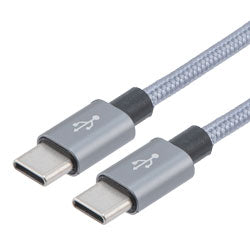 USB C 2.0 male to male cable, Aluminum shell with grey cotton braid, 10 Ft