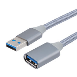 USB 3.0 A male to A female cable, Aluminum shell with grey cotton braid. 10 Ft