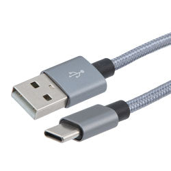 USB 2.0 C male to A male cable Aluminum shell with grey cotton braid. 10 Ft