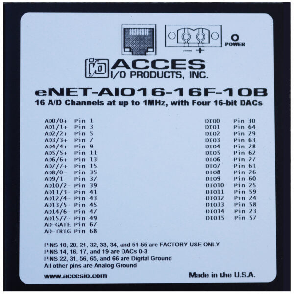 Ethernet 16 Channel, 16 Bit, 1 MHz, Analog Input, Four Analog Output Module
