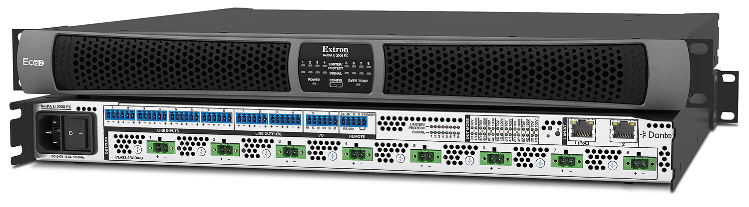 NetPA U 2008 FX  - Eight Ch Configurable Output Dante Amp, 200 Watts