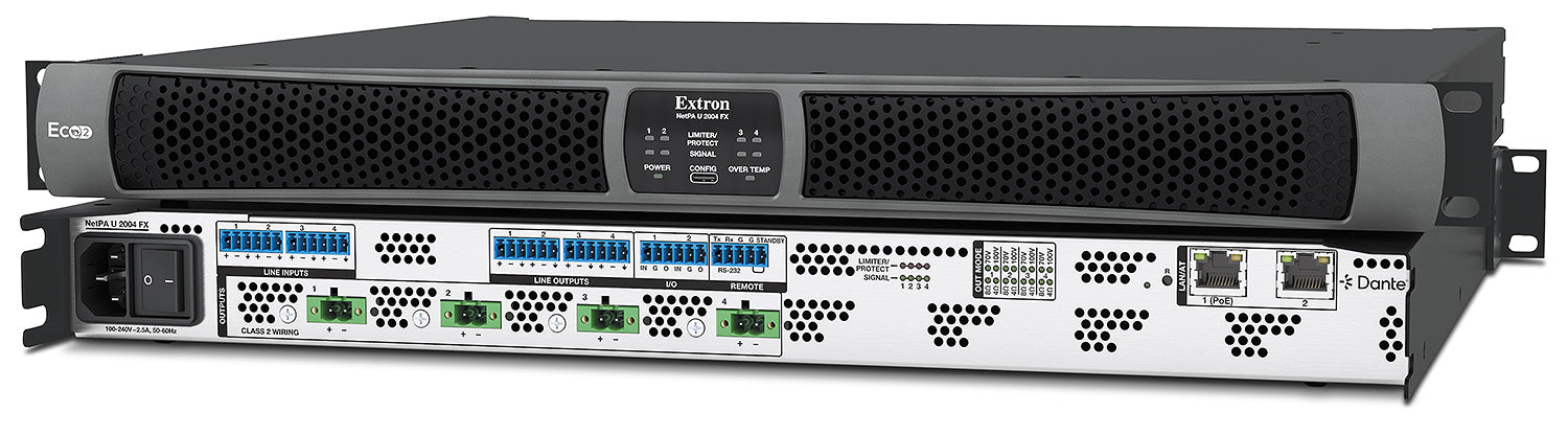 NetPA U 2004 FX  - Four Ch Configurable Output Dante Amp, 200 Watts