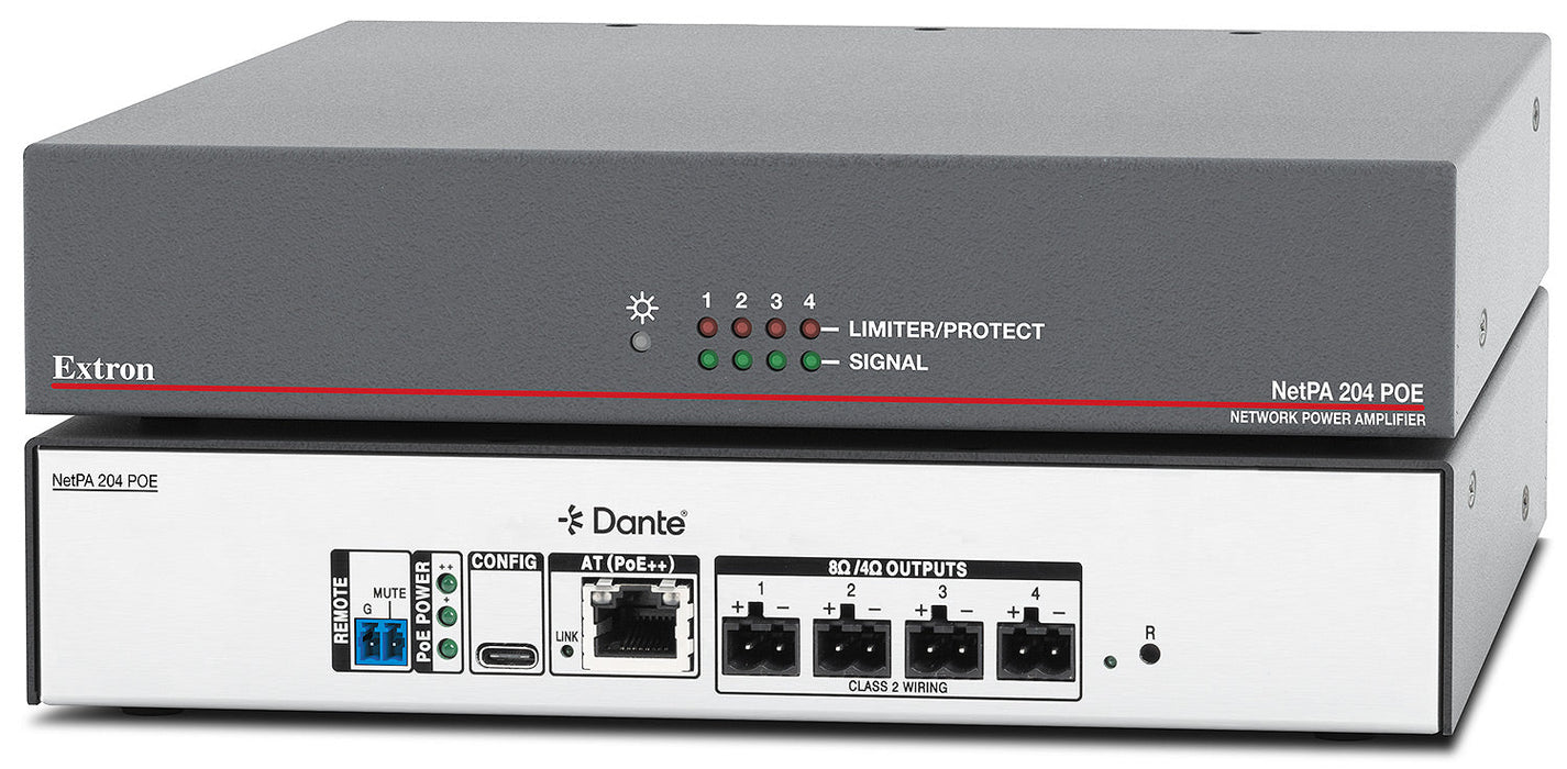 NetPA 204 POE  - Four Ch PoE Dante Amplifier - Up to 20 Watts/Ch