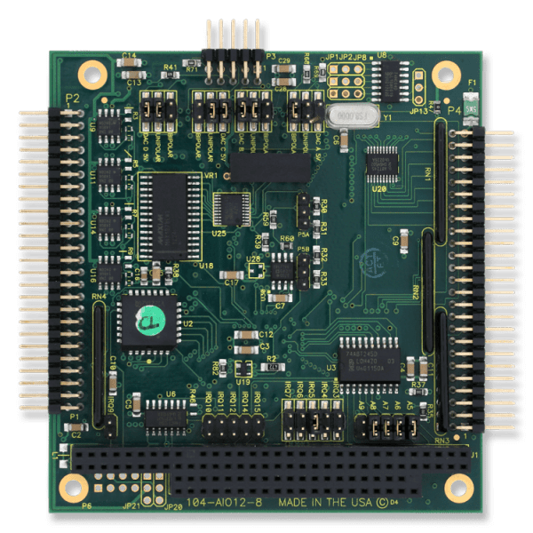 104-AIO12-8  -   PC/104 Analog I/O Board. PC/104, Multifunction 12-bit 8 AI, 4 AO, 24 DIO