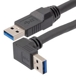 High Flex Drag Chain USB 3.0 Cable, Type A Male Plug to Right Angle Down Exit Type A Male Plug, 28/26/22AWG, 20276 VW-1 PVC, Black, 0.5m