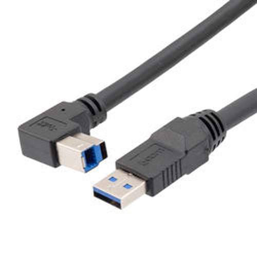 High Flex Drag Chain USB 3.0 Assembly, Type A Male Plug to Right Angle Down Exit Type B Male Plug, 28/26/22AWG, 20276 VW-1 PVC, Black, 1.5m