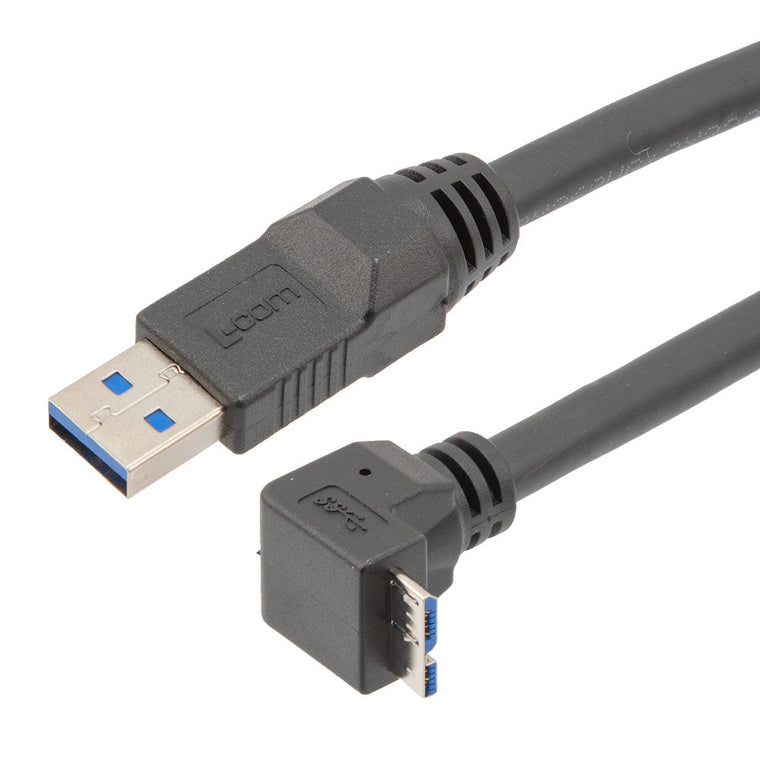 USB High Flex Drag Chain Cable, Type A Male Plug to Right Angle Down Micro Type B Male Plug, VW-1 PVC, Black, 0.5m