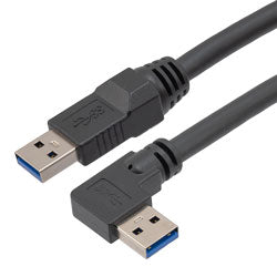 High Flex Drag Chain USB 3.0 Cable, Type A Male Plug to Right Angle Left Exit Type A Male Plug, 28/26/22AWG, 20276 VW-1 PVC, Black, 0.5m