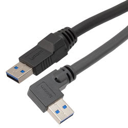 High Flex Drag Chain USB 3.0 Cable, Type A Male Plug to Right Angle Right Exit Type A Male Plug, 28/26/22AWG, 20276 VW-1 PVC, Black, 0.5m