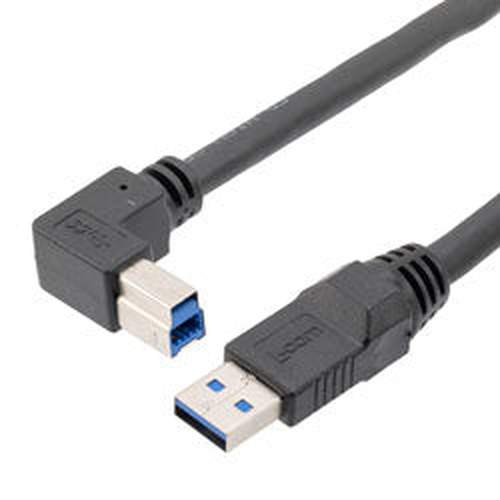 High Flex Drag Chain USB 3.0 Assembly, Type A Male Plug to Right Angle Right Exit Type B Male Plug, 28/26/22AWG, 20276 VW-1 PVC, Black, 2m