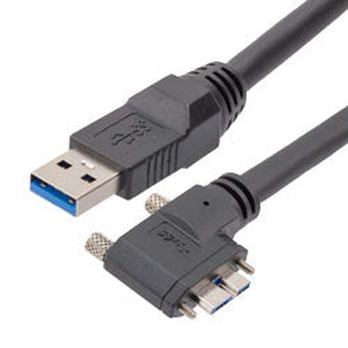 USB High Flex Drag Chain Cable, Type A Male Plug to Right Angle Right Micro Type B Male Plug, Vision Thumbscrews, VW-1 PVC, Black, 1.0m